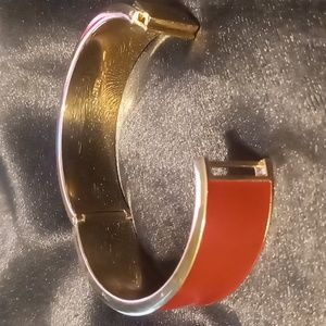 J.Crew gold & red enamel hinged & locking bracelet fits up to 8